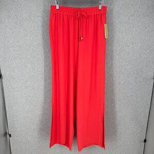 Michael Kors Womens Wide Leg Pant Size M Sea Coral Split Hem Flowy Beachy NEW